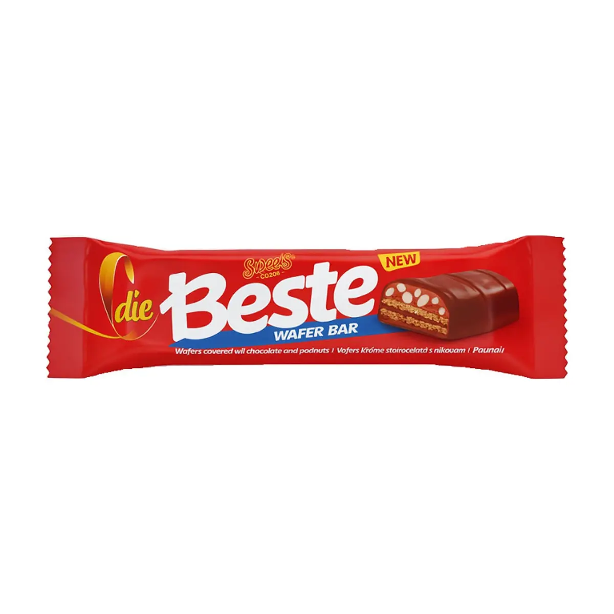 Oblea recubierta de chocolate con crema de avellana y relleno de crema de cacao con maní Die Beste (55 g)