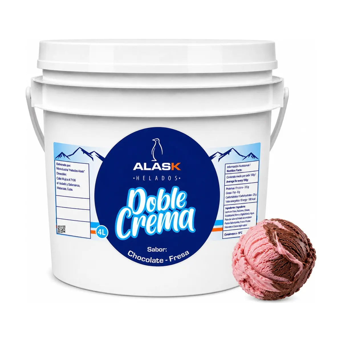 Helado doble crema sabor chocolate y fresa Alask (4 L)