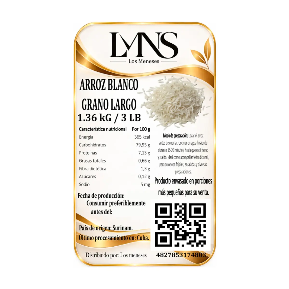Arroz blanco grano largo Los Meneses (1.36 kg / 3 lb) - Miniatura 2