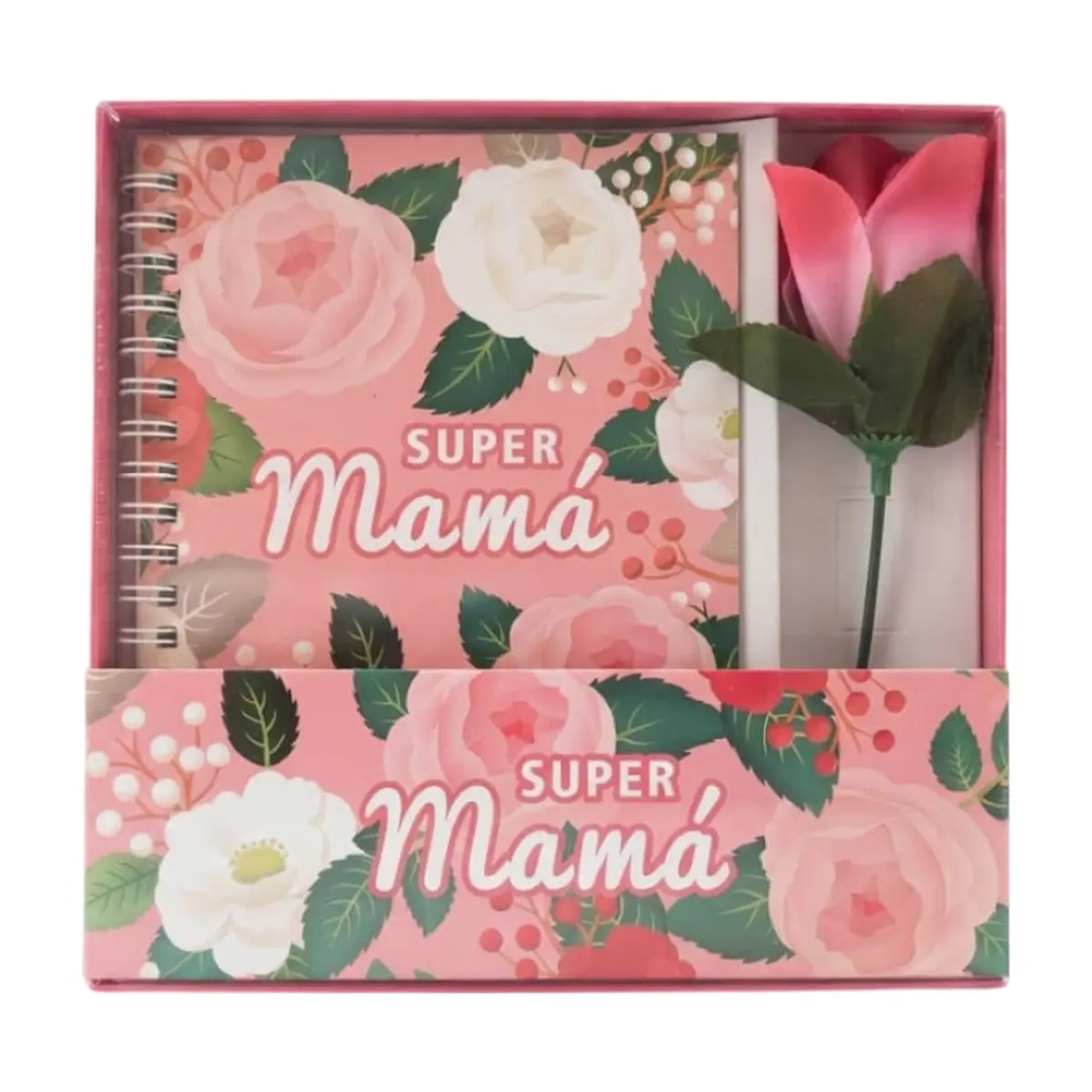 Estuche de regalo de agenda y flor artificial con diseño "Super Mamá" Tiara
