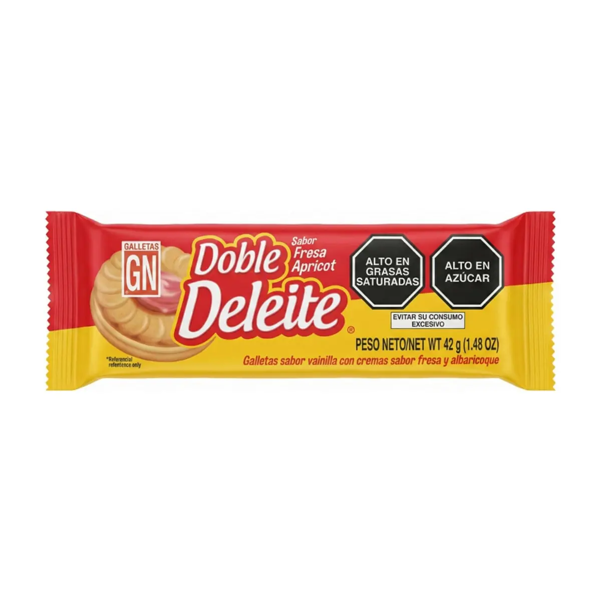 Galletas sabor vainilla con crema sabor fresa y albaricoque Doble Deleite GN (42 g / 1.48 oz) - Miniatura 1