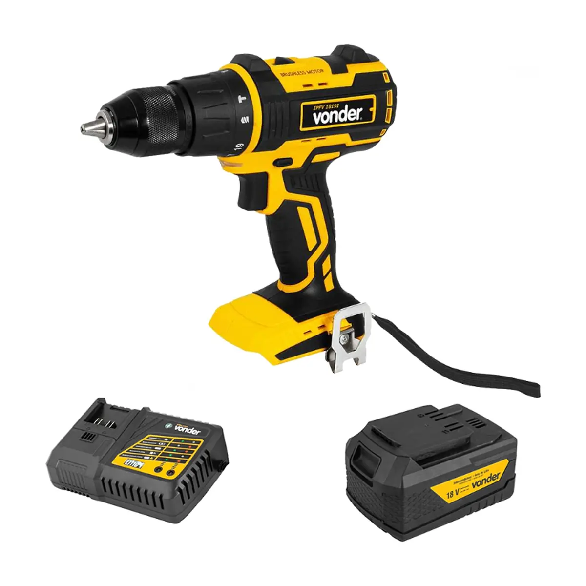 Taladro atornillador eléctrico portátil de impacto 1/2'' de 18 V IPFV1819I + Batería 18 V 4 Ah - iones de litio IBV 1804 + Cargador de batería rápido de 18 V ICBV1806 Vonder