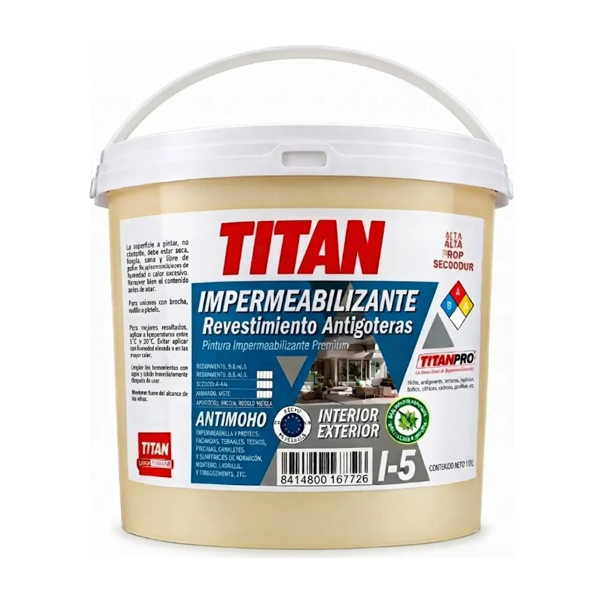 Pintura impermeabilizante revestimiento antigoteras color marfil TITAN (10 L) - Miniatura 1