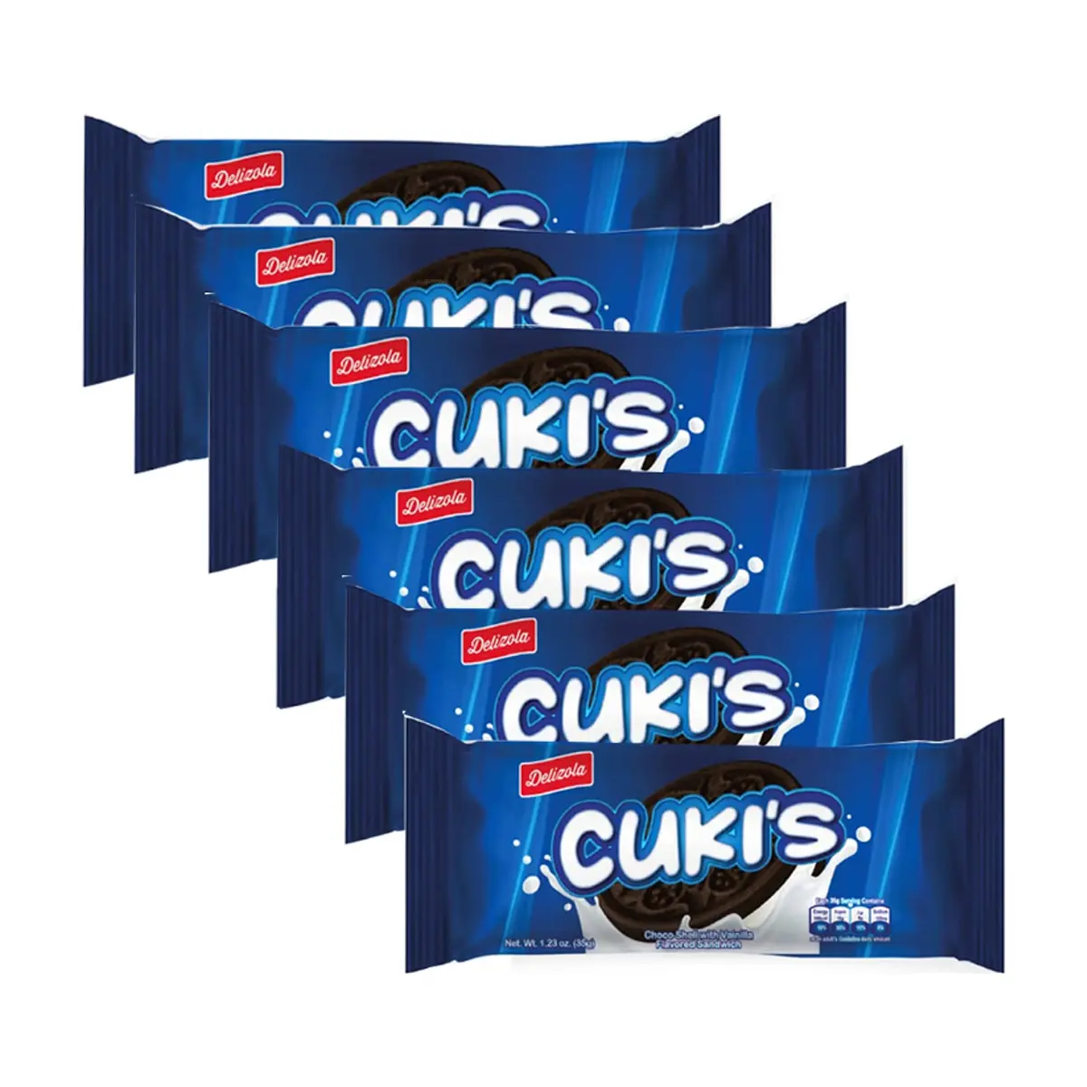 Galletas tipo sándwich de cacao con relleno sabor vainilla Cuki´s Delizola (6 x 36 g / 1.27 oz)