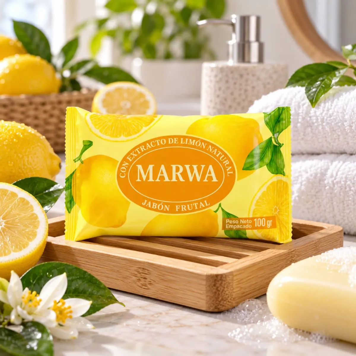 Jabón frutal con extracto de limón natural Marwa (100 g / 3.52 oz) - Thumbnail 4