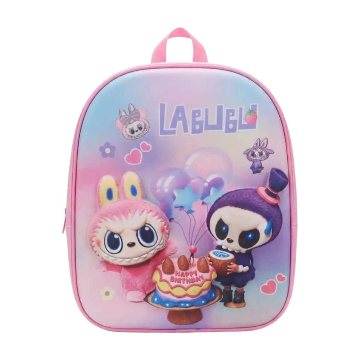 Mochila infantil rosada claro con diseño 3D de Labubu Tiara