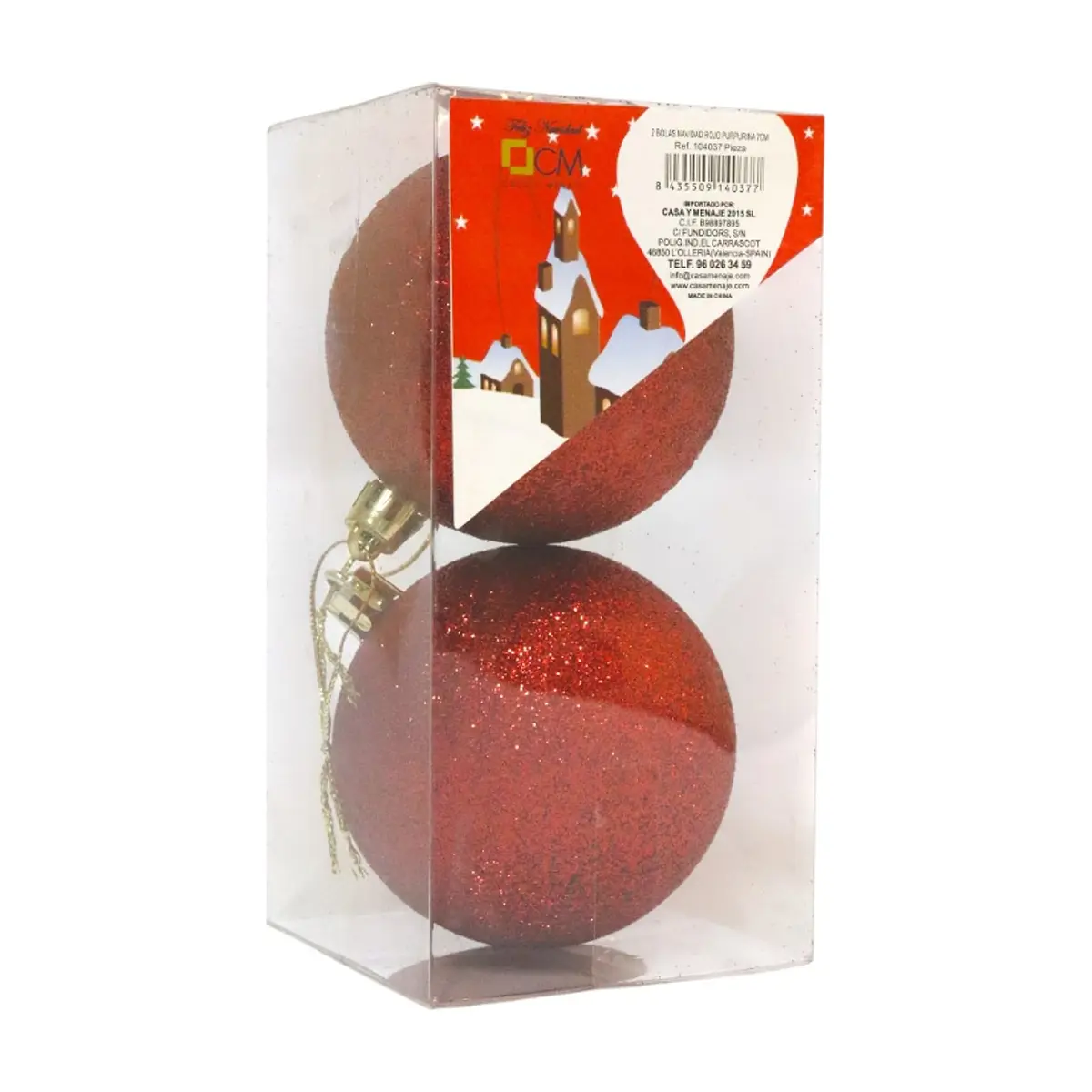 Bolas de navidad color rojo purpurina Casa y Menaje (2 U) - Thumbnail 3