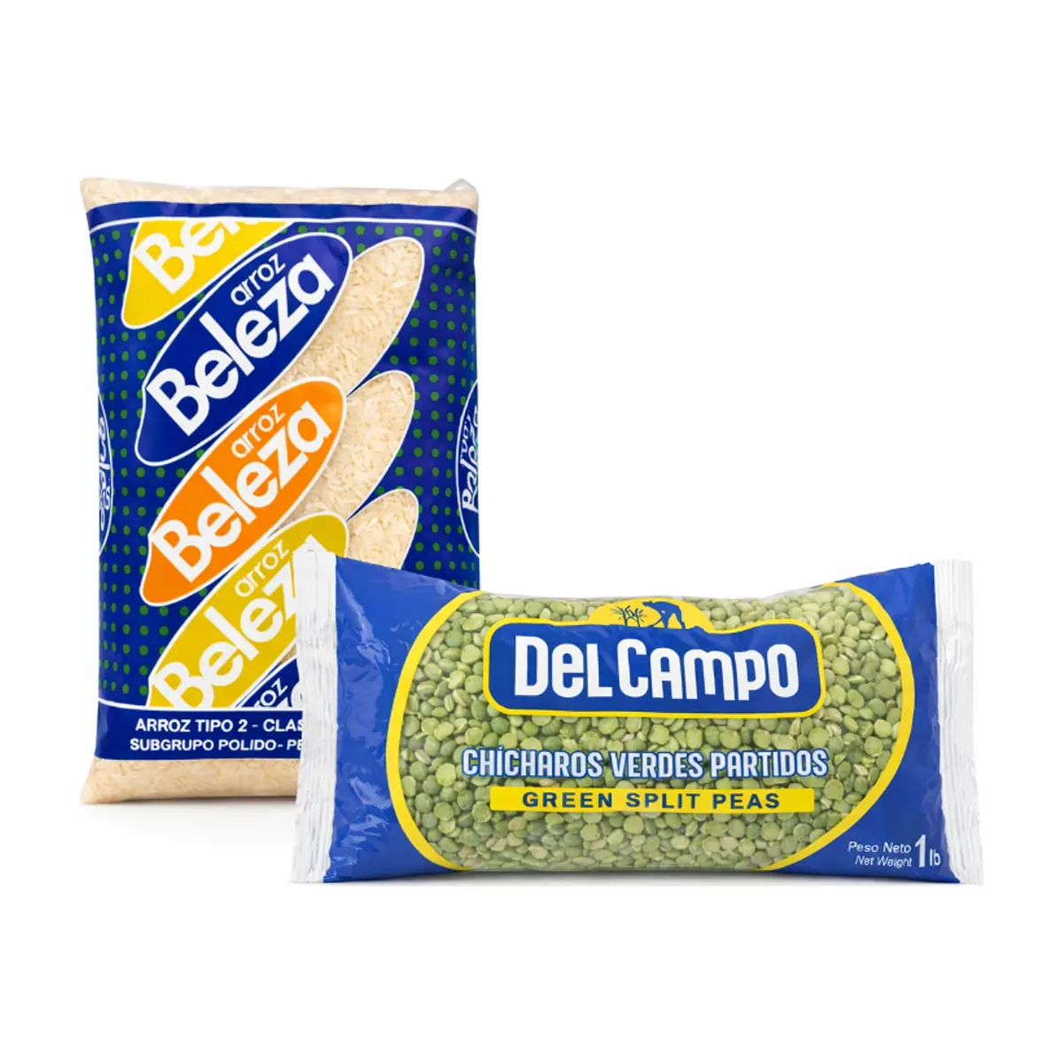 Arroz tipo 2 Beleza (1 kg / 2.20 lb) + Chícharos verdes partidos Del Campo (454 g / 1 lb) - Miniatura 1
