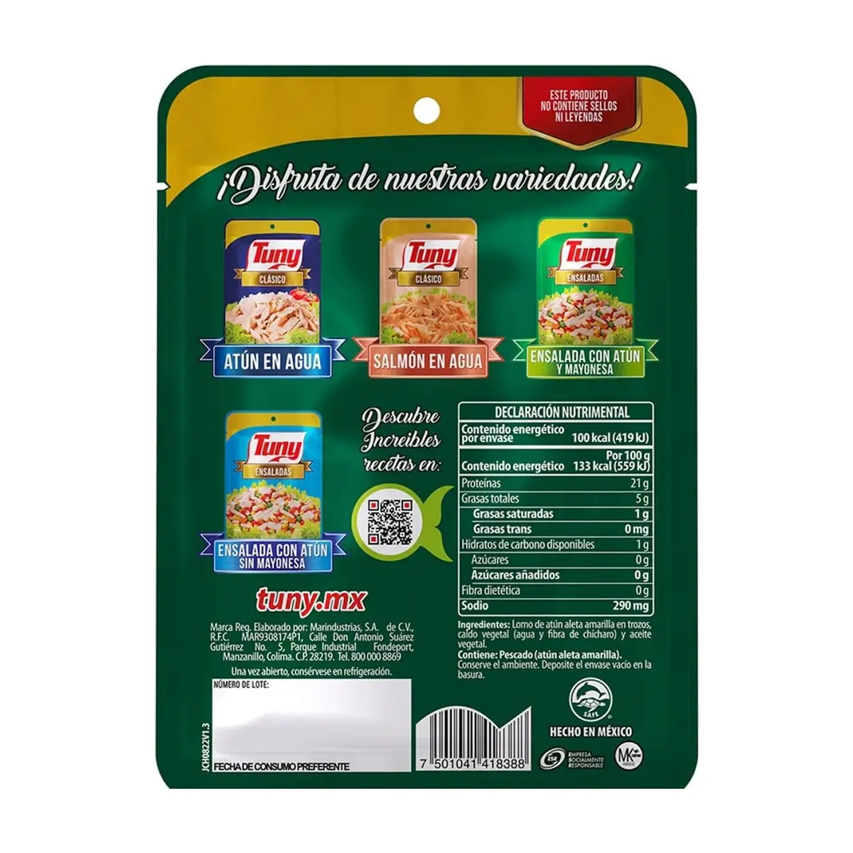 Atún aleta amarilla en trozos en agua con aceite Tuny Clásico (75 g / 2.64 oz) - Thumbnail 2