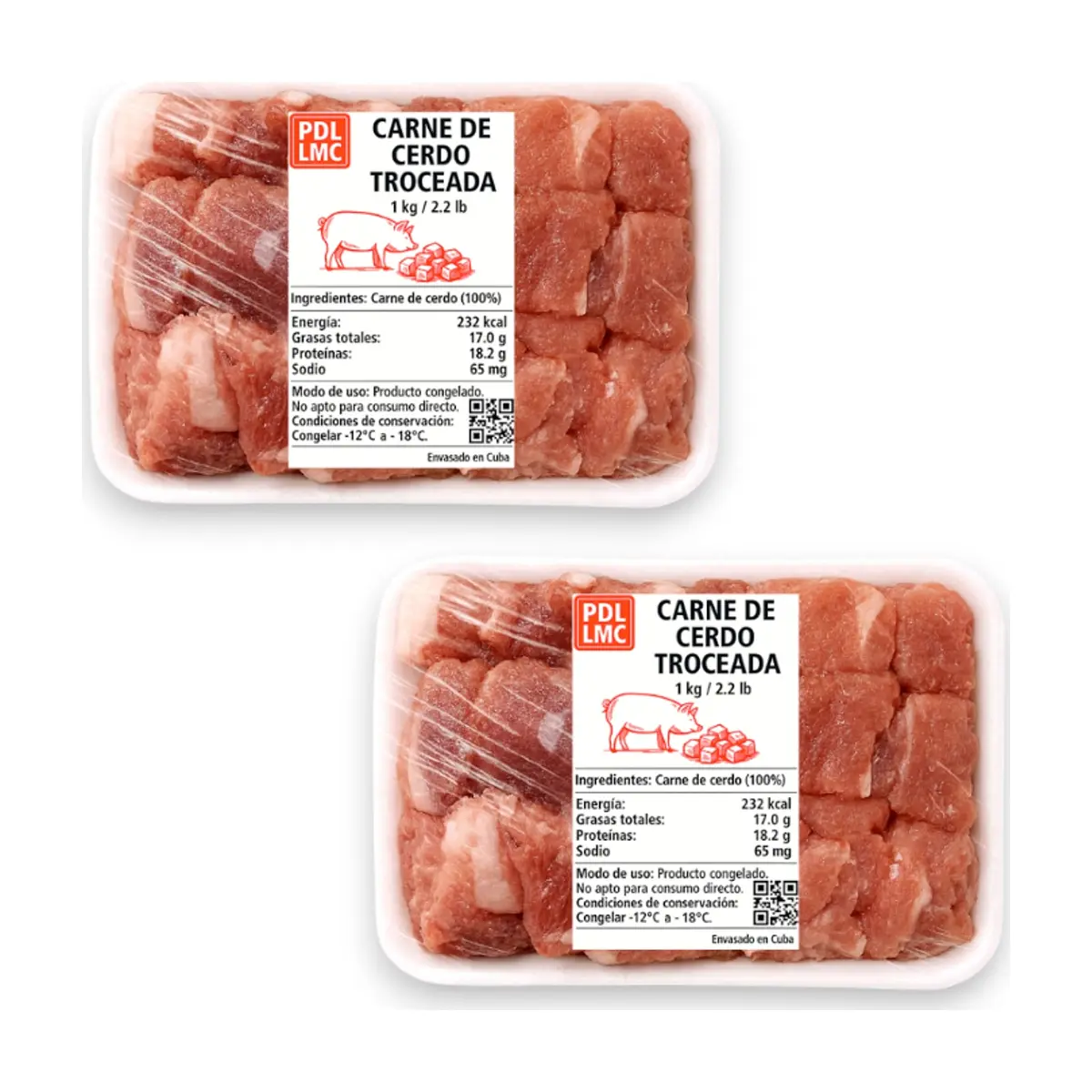 Carne de cerdo troceada PDL LMC (2 x 1 kg / 2.2 lb)