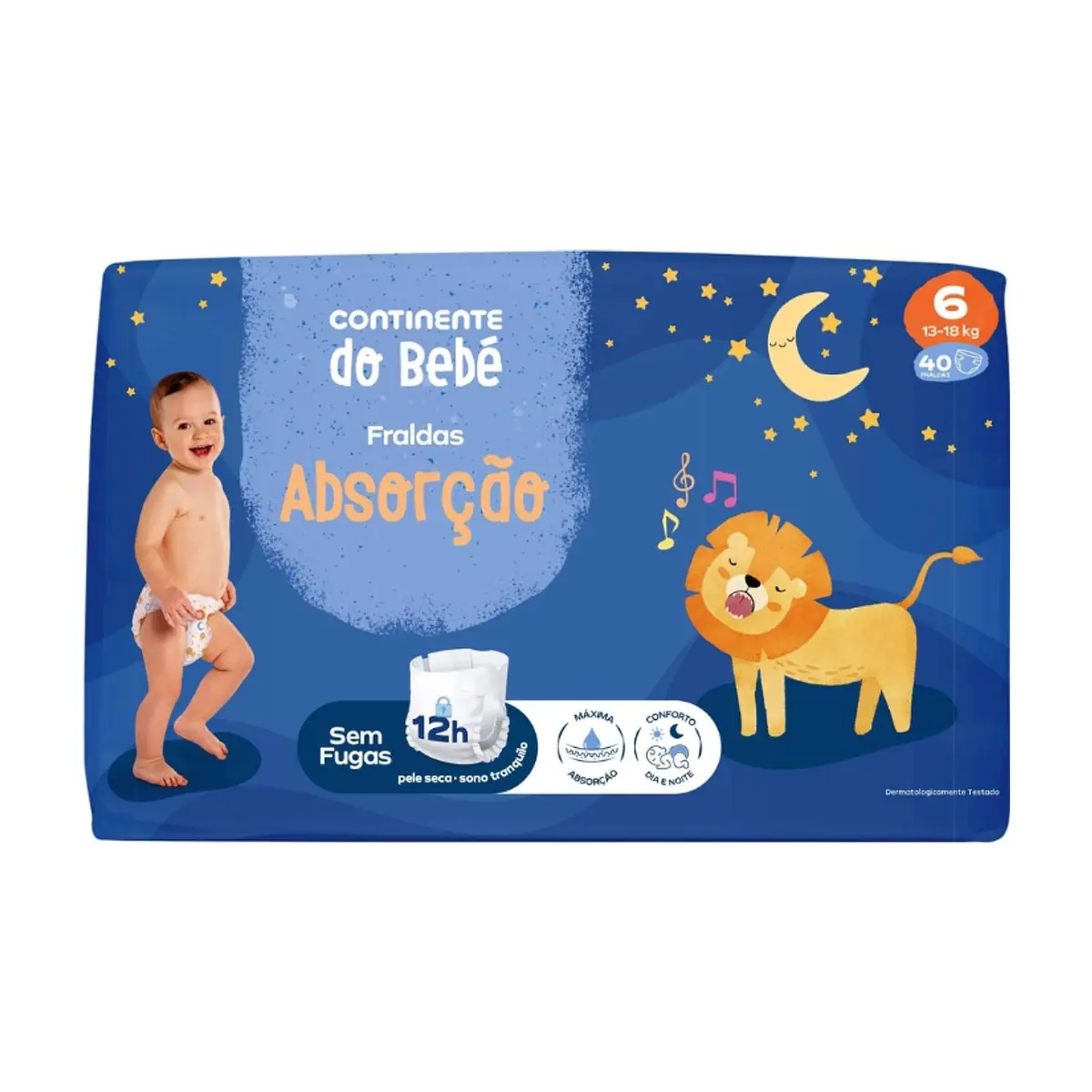Pañales absorbentes para bebés de 13 a 18 kg, talla 6, Continente do Bebé (40 U)