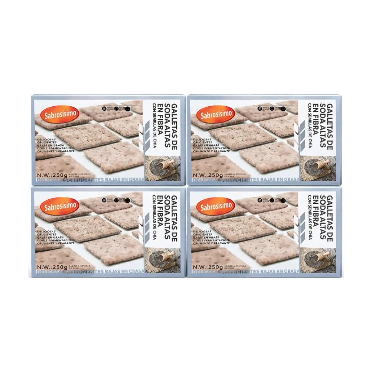 Combo Galletas de soda de grano negro con semilla de chía Sabrosísimo (4 x 250 g / 8.81 oz)