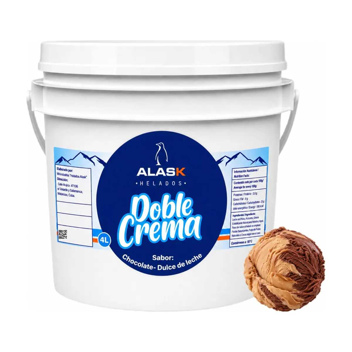 Helado doble crema sabor chocolate y dulce de leche Alask (4 L)