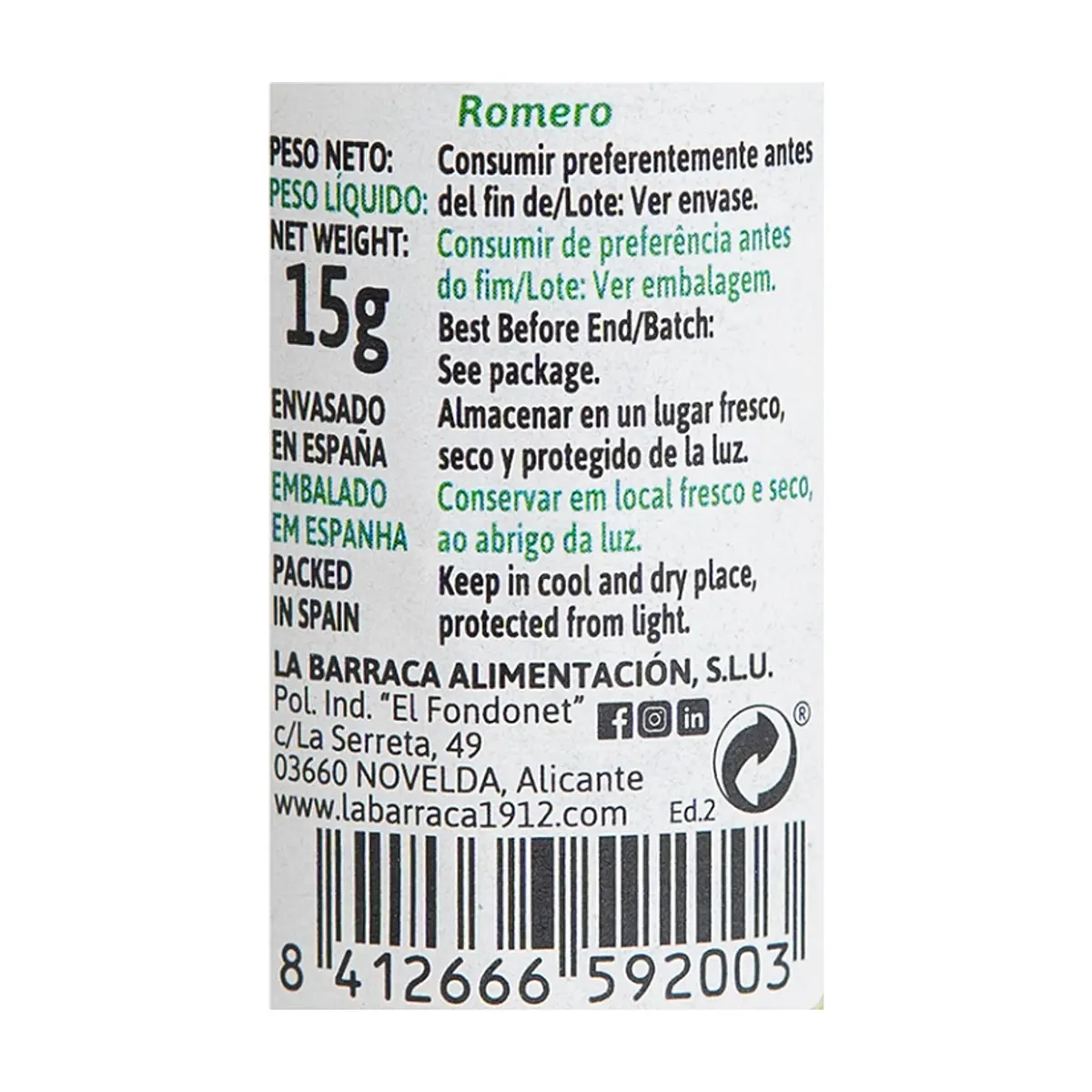 Romero en hojas La Barraca (15 g) - Thumbnail 3