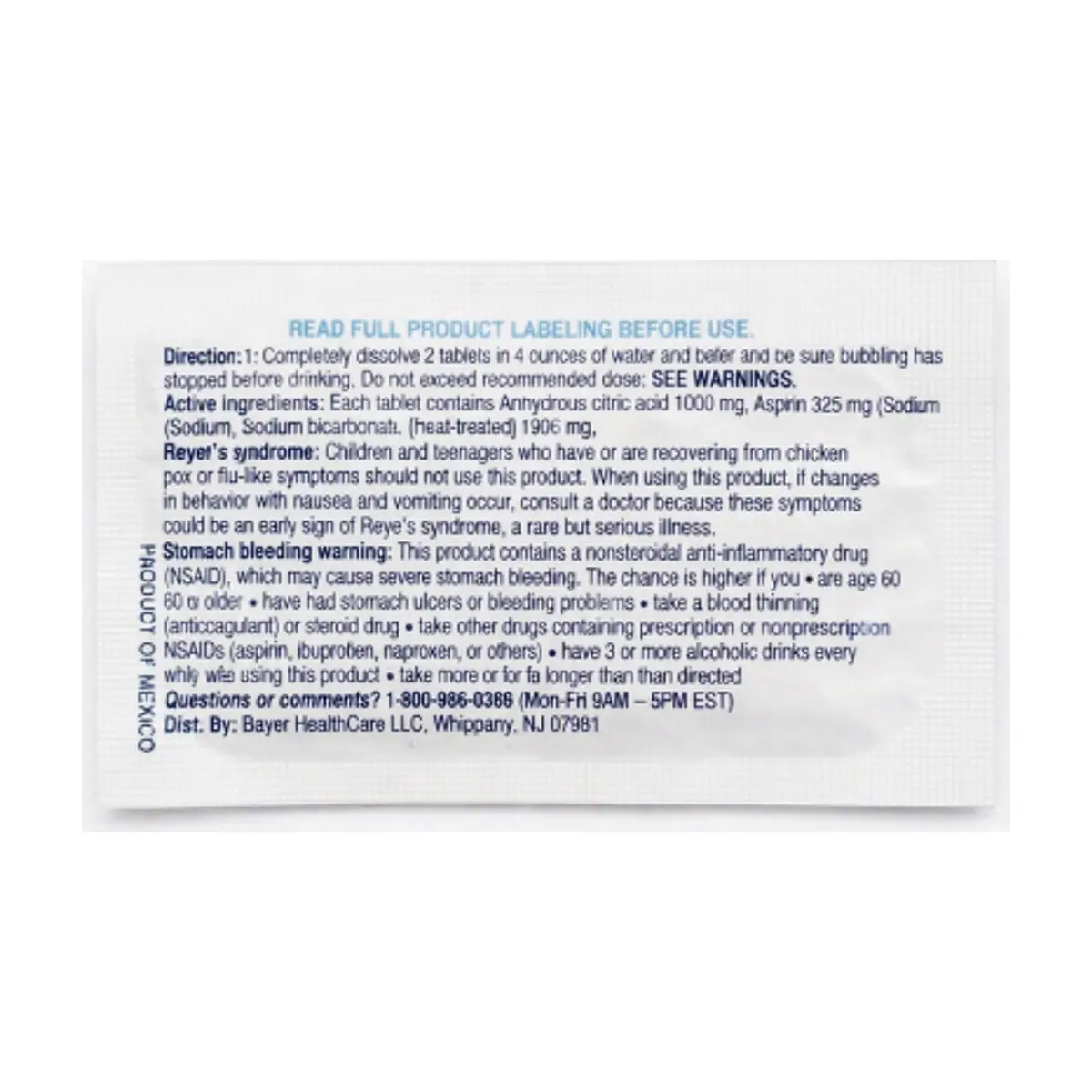 Tabletas efervescentes con ácido acetilsalicílico y bicarbonato de sodio Alka-Seltzer (2 U) - Thumbnail 2