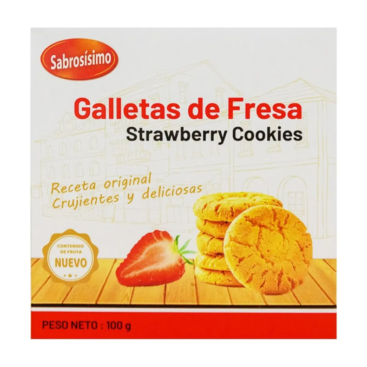 Galletas de mantequilla con sabor a fresa Sabrosísimo (100 g / 3.52 oz) - Imagen 1
