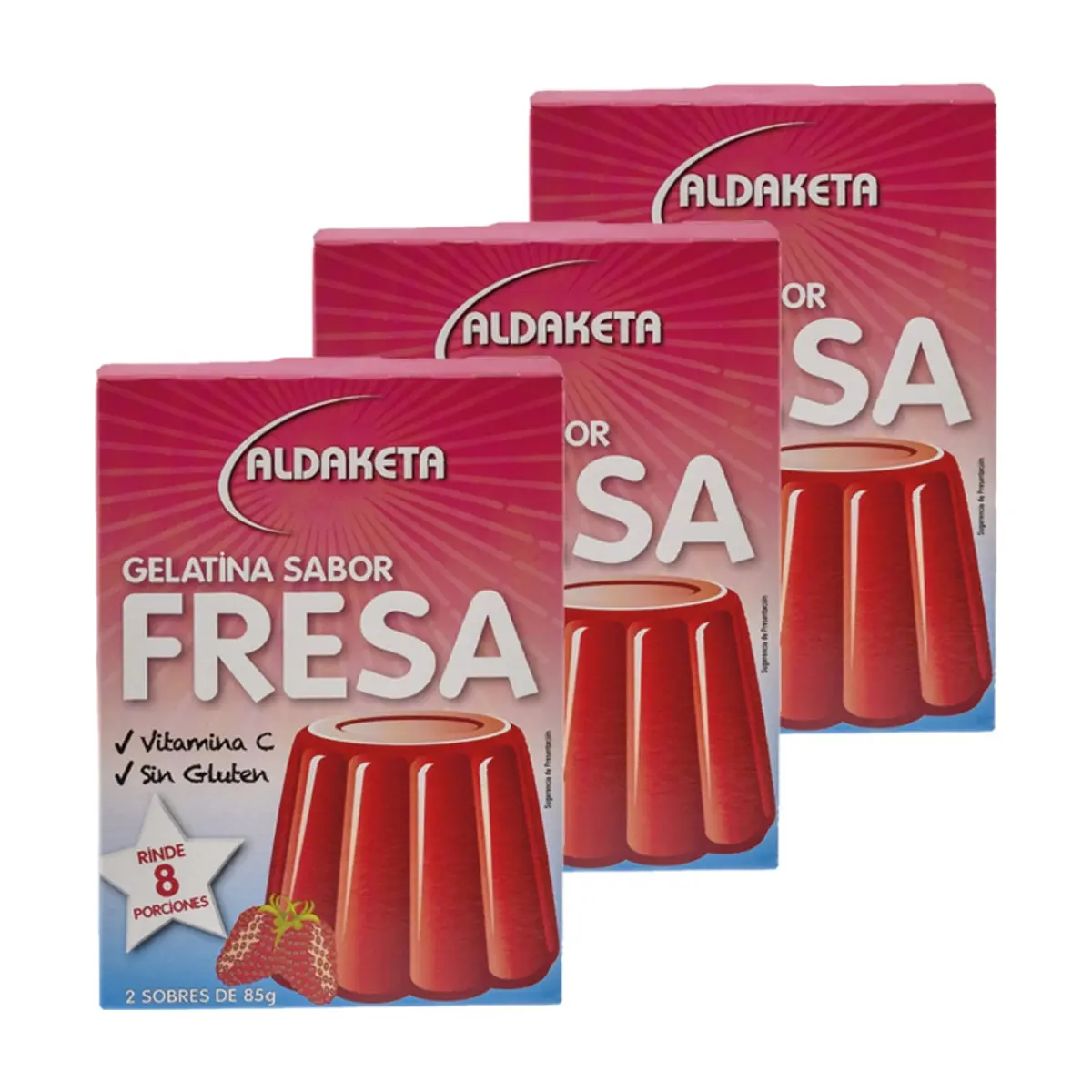 Gelatina sabor fresa (3 x 2 x 85 g / 3 oz)