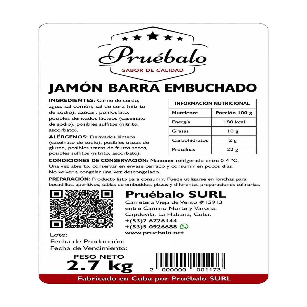 Jamón embuchado en barra Pruébalo (2.7 kg / 5.95 lb) - Thumbnail 3