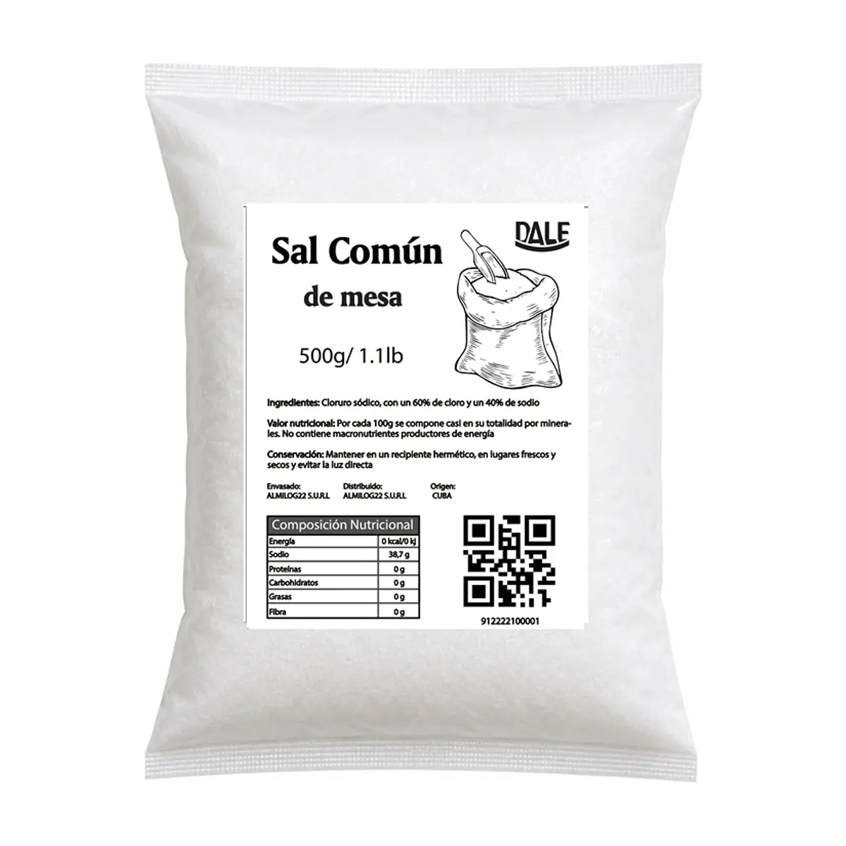 Sal común de mesa Dale (500 g / 1.1 lb)
