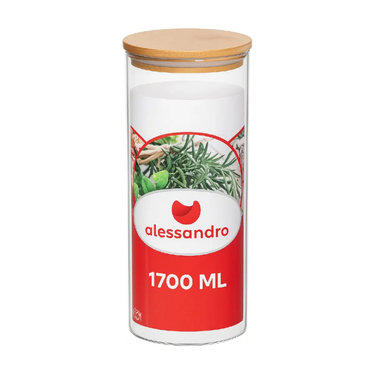 Envase - recipiente - de borosilicato redondo con tapa de bambú de 1700 ml Alessandro - Thumbnail 2