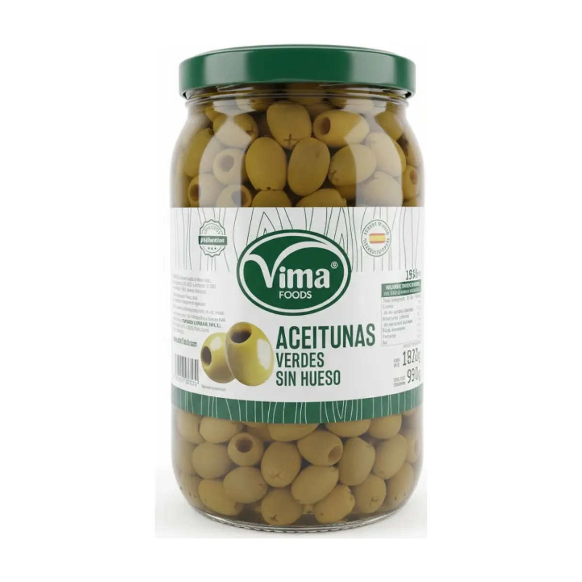 Aceitunas verdes sin hueso Vima Foods (1.82 kg / 4.01 lb)