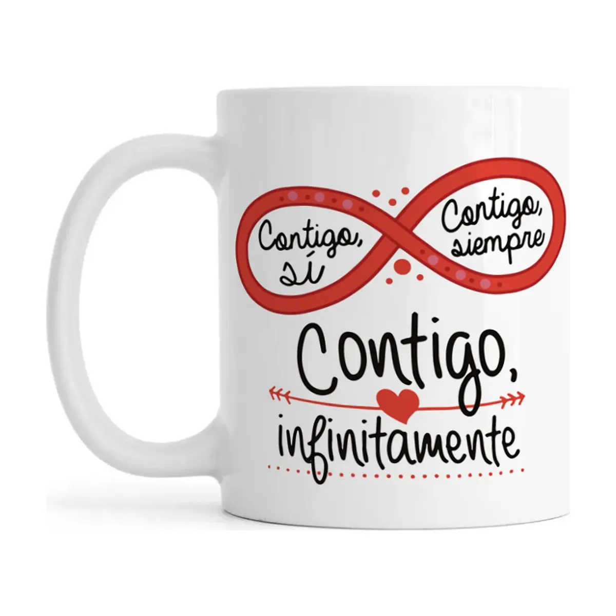 Taza de cerámica color blanco con frase impresa de ‘Contigo infinitamente’ 330 ml Échale