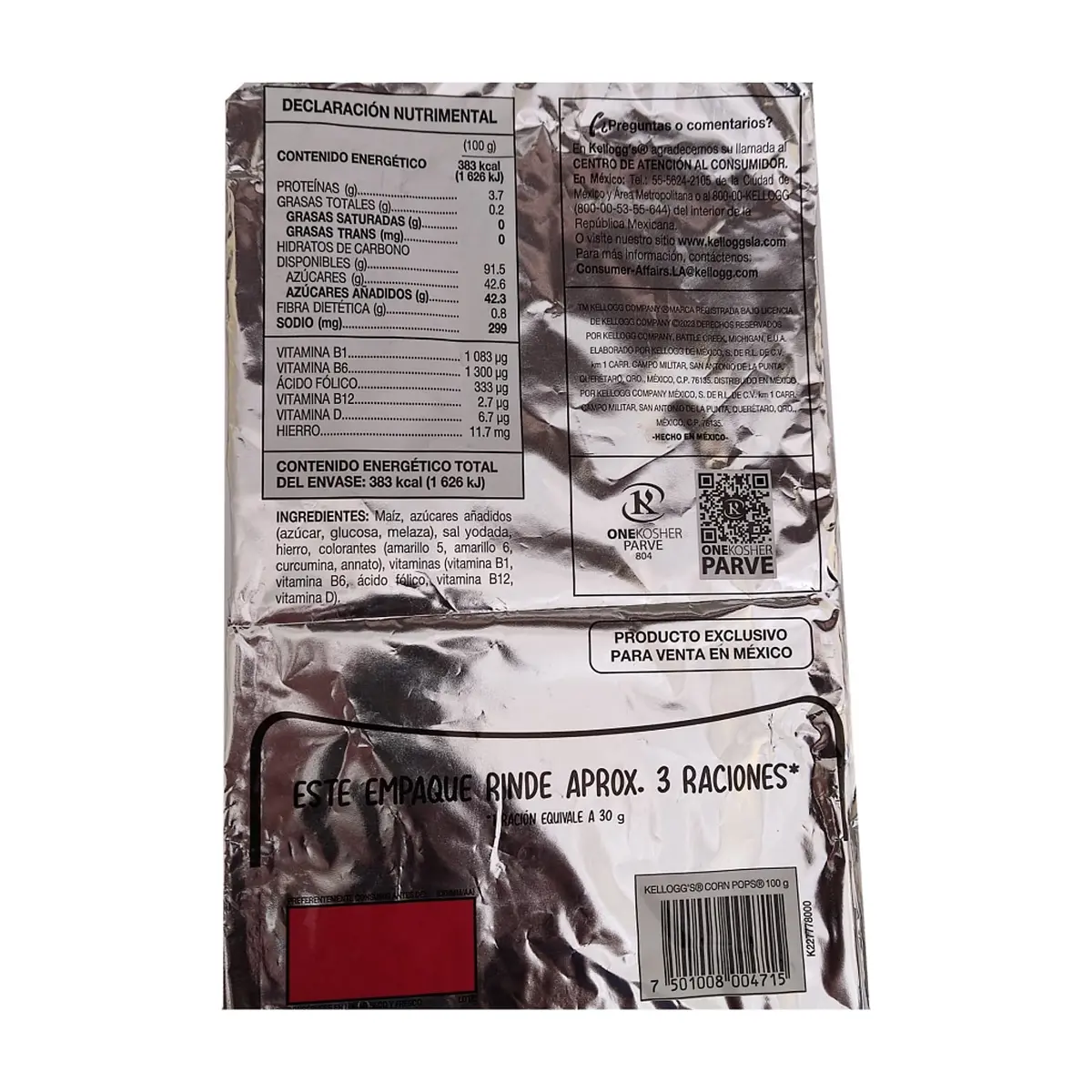 Cereal de maíz inflado y endulzado Kellogg's (100 g / 3.53 oz) - Miniatura 2