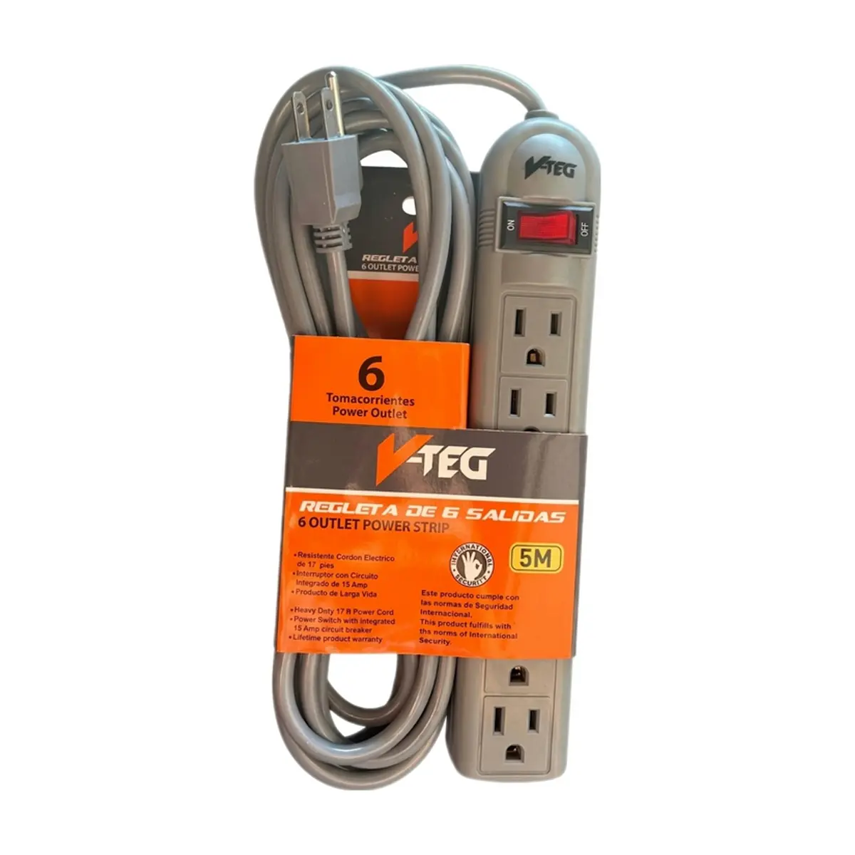 Extensión con sistema de 6 tomas y cable de 5 m V-TEG