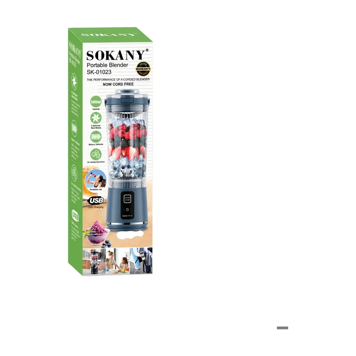 Batidora portátil recargable 500 ml Sokany SK-01023 - Thumbnail 6