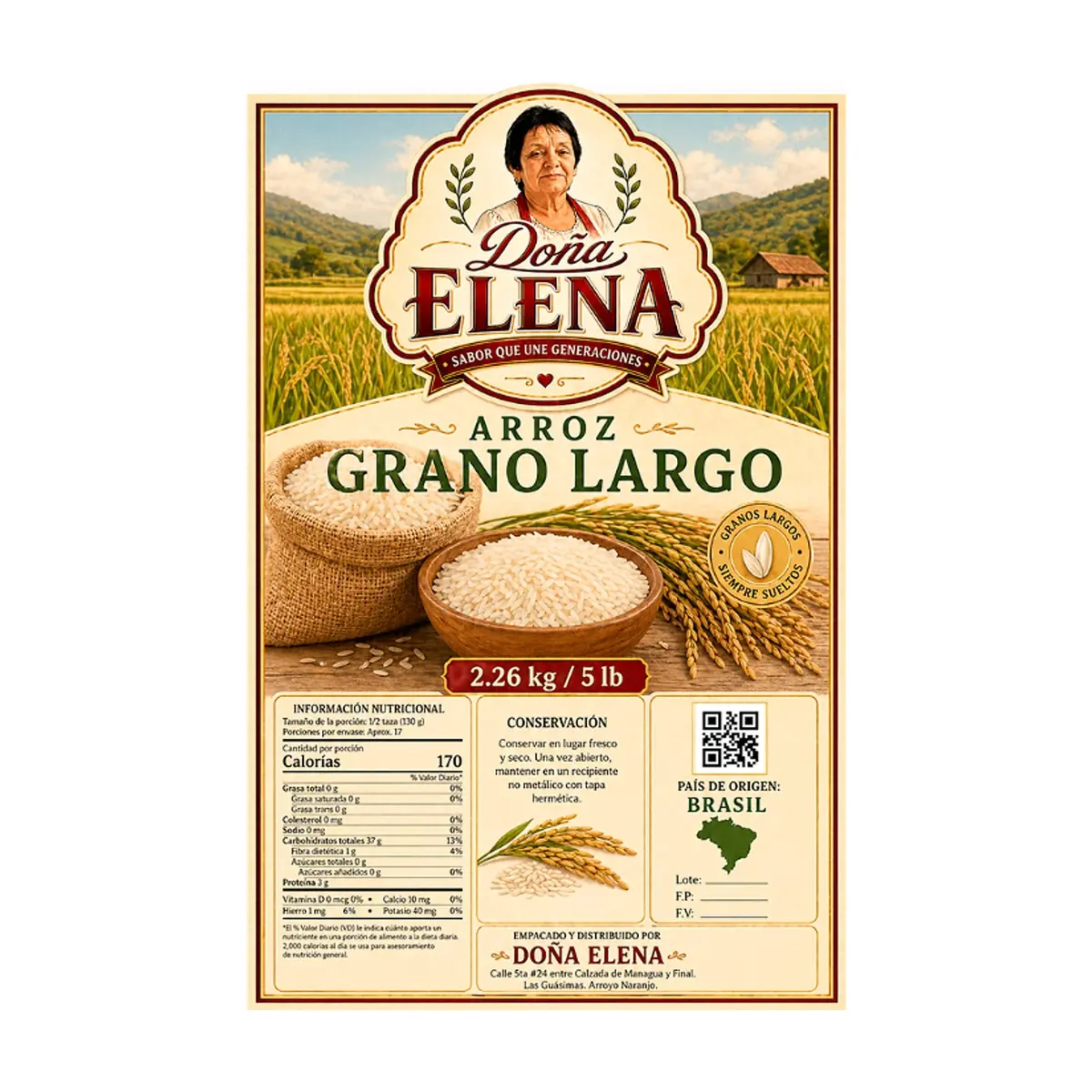 Arroz grano largo Doña Elena (2.26 kg / 5 lb) - Thumbnail 2