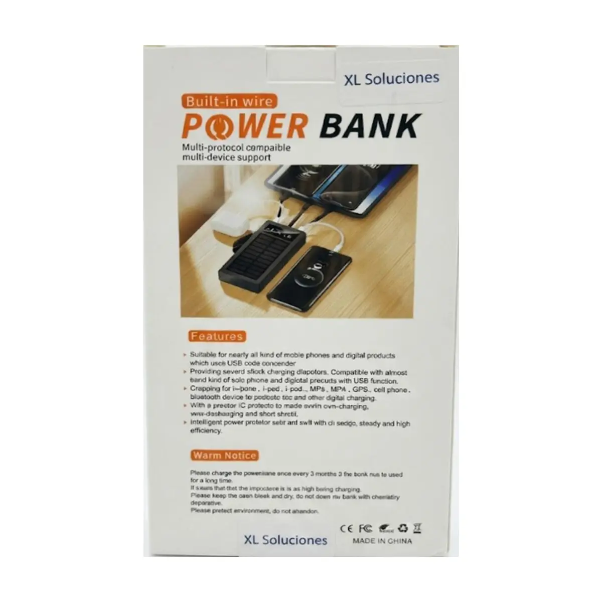 Banco de energía portátil de 20 000 mAh con panel solar XL Soluciones - Thumbnail 3