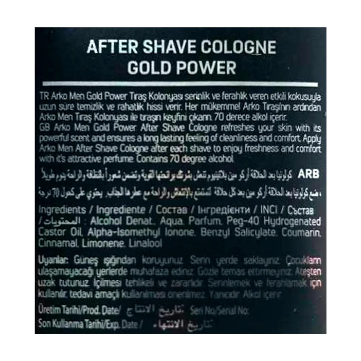 Colonia para después del afeitado poder de oro Arko (255 ml) - Thumbnail 3