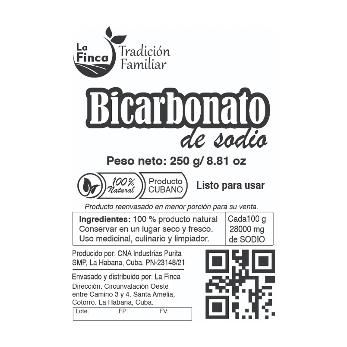 Bicarbonato de sodio La Finca (250 g / 8.81 oz) - Thumbnail 2