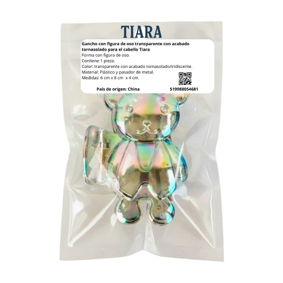 Gancho con figura de oso transparente con acabado tornasolado para el cabello Tiara - Thumbnail 4