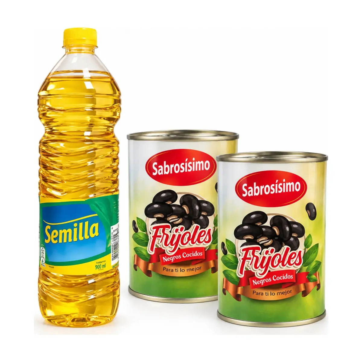 Combo Aceite vegetal mezcla de soya y palma Semilla (900 ml) + Frijoles negros cocidos Sabrosísimo (2 x 400 g / 14.11 oz) - Imagen 1