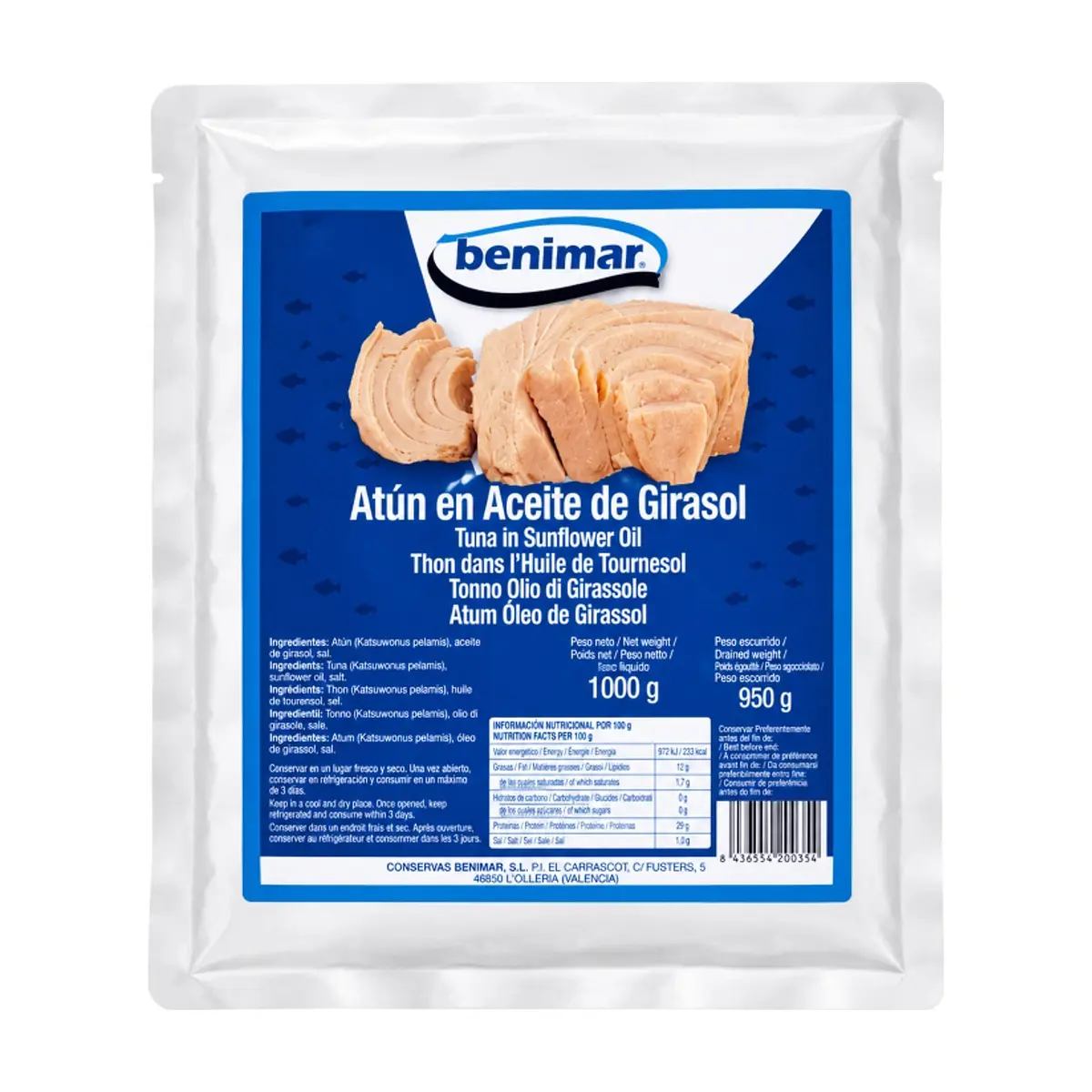 Atún en aceite de girasol Benimar (1 kg / 2.2 lb)