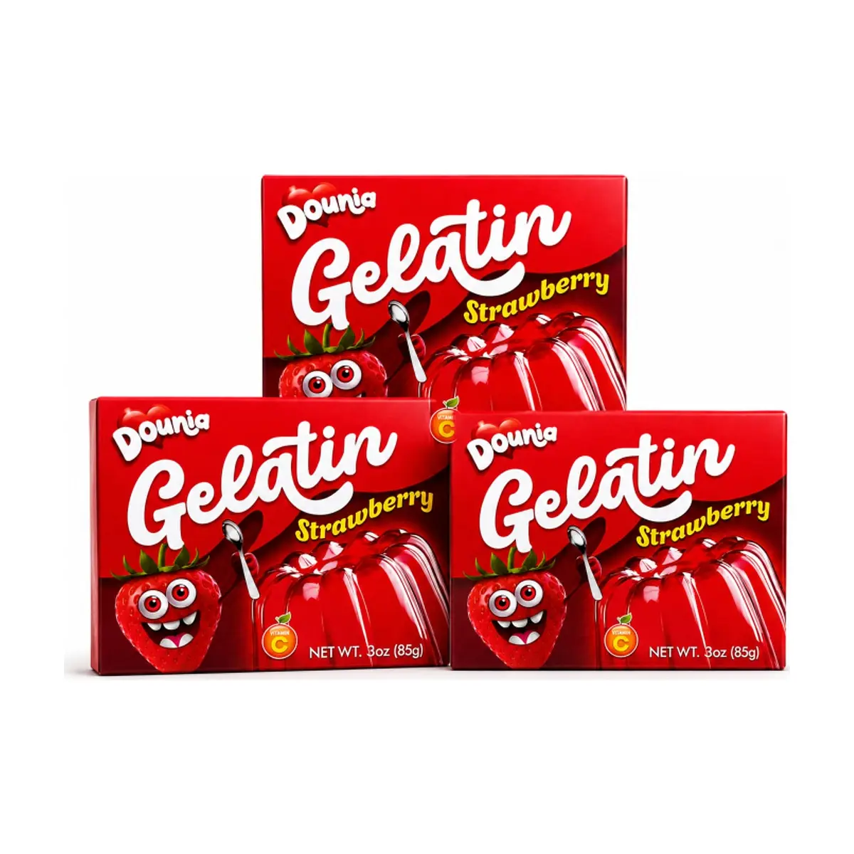 Gelatina con sabor a fresa Dounia (3 x 85 g / 3 oz)