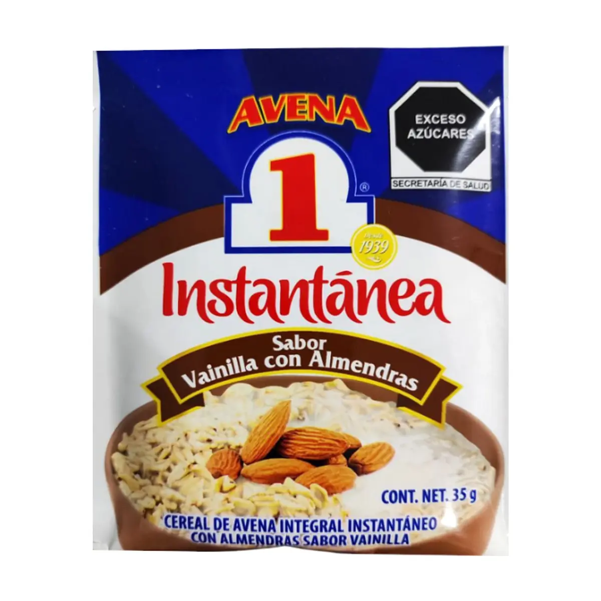 Cereal de avena integral instantáneo con almendras sabor vainilla Avena 1 (35 g / 1.23 oz) - Miniatura 1