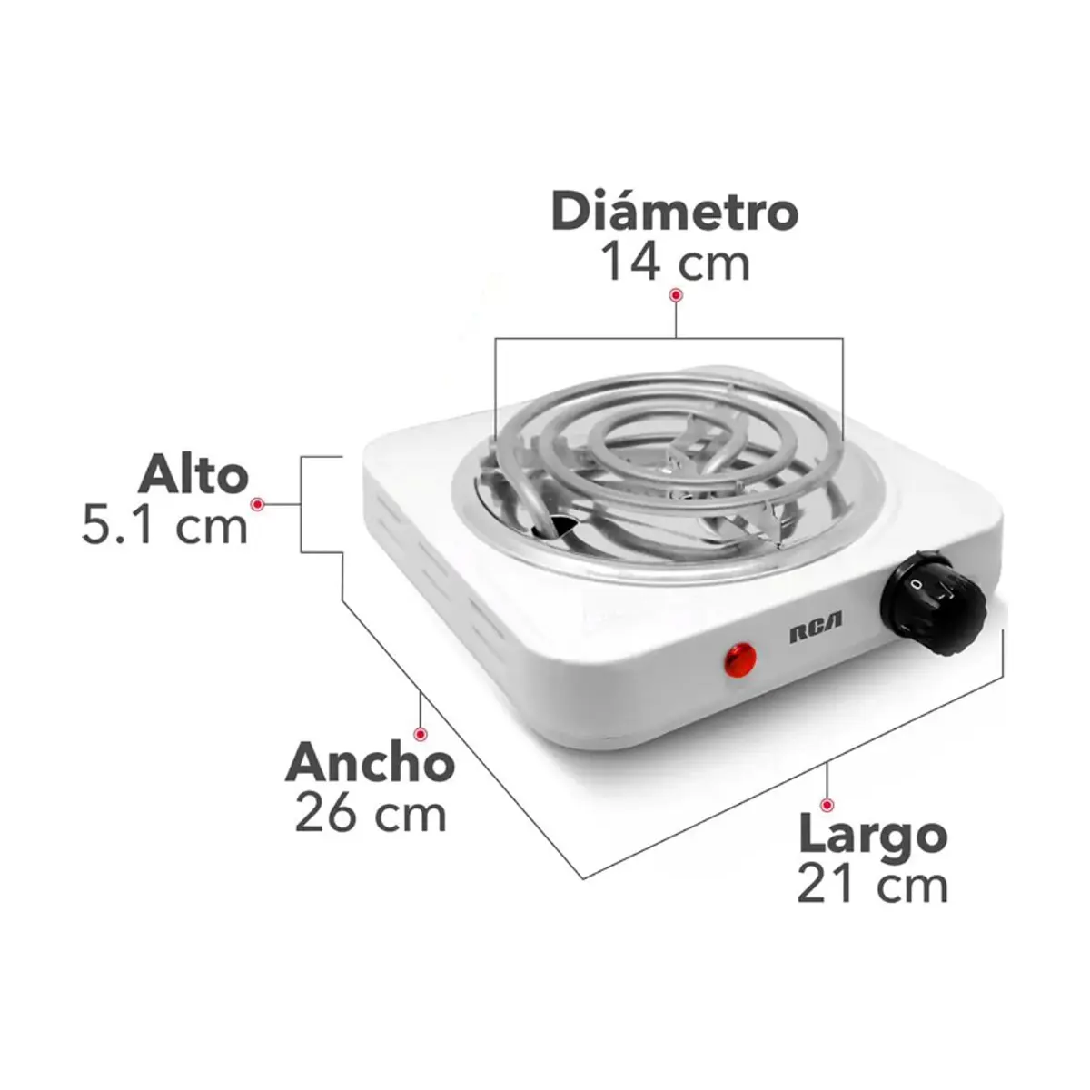 Parrilla eléctrica de espiral 1000 W RCA RC1000A - Miniatura 2