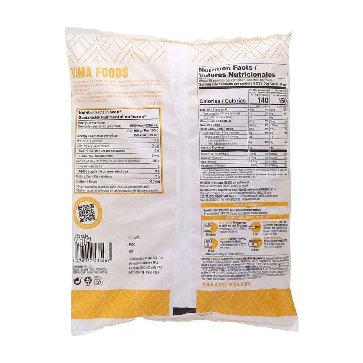 Patatas -papas- prefritas congeladas Vima Foods (1 kg / 2.2 lb) - Thumbnail 2