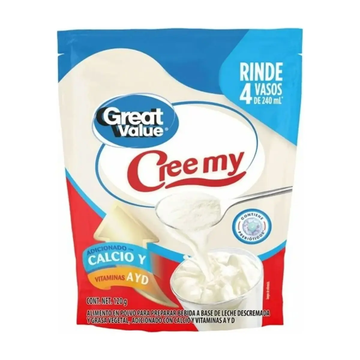 Alimento en polvo para preparar bebida a base de leche descremada y grasa vegetal Creemy Great Value (120 g / 4.23 oz)
