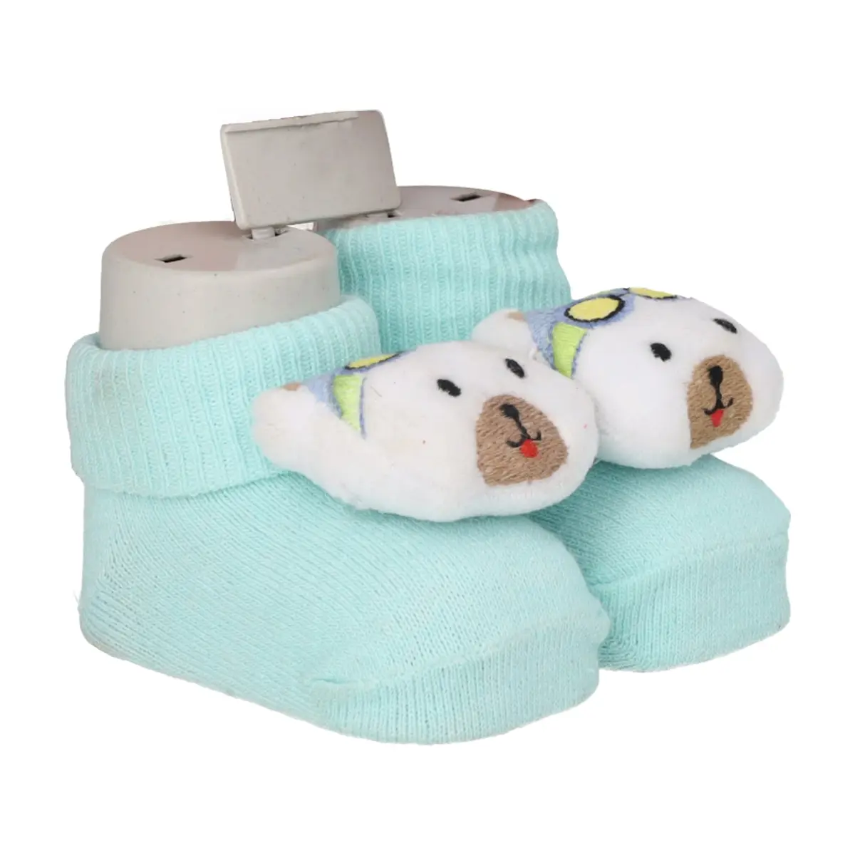 Par de calcetines de color celeste con sonajero de peluche para bebé Ayaydin Miroglio - Miniatura 6