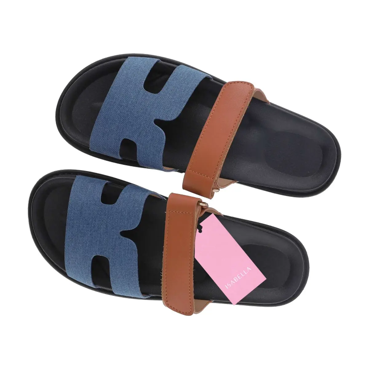 Sandalias planas Blue Jeans y marrón con tira ajustable para mujer Isabella (Talla 38) - Thumbnail 2