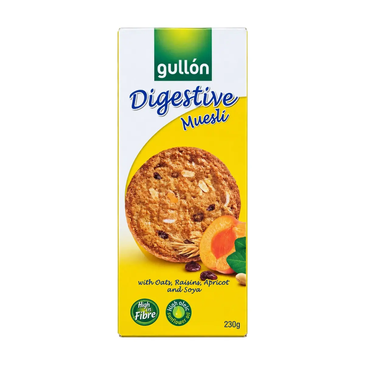 Galletas digestivas con avena, soja caramelizada, pasas y albaricoque Gullón (230 g / 8.11oz)