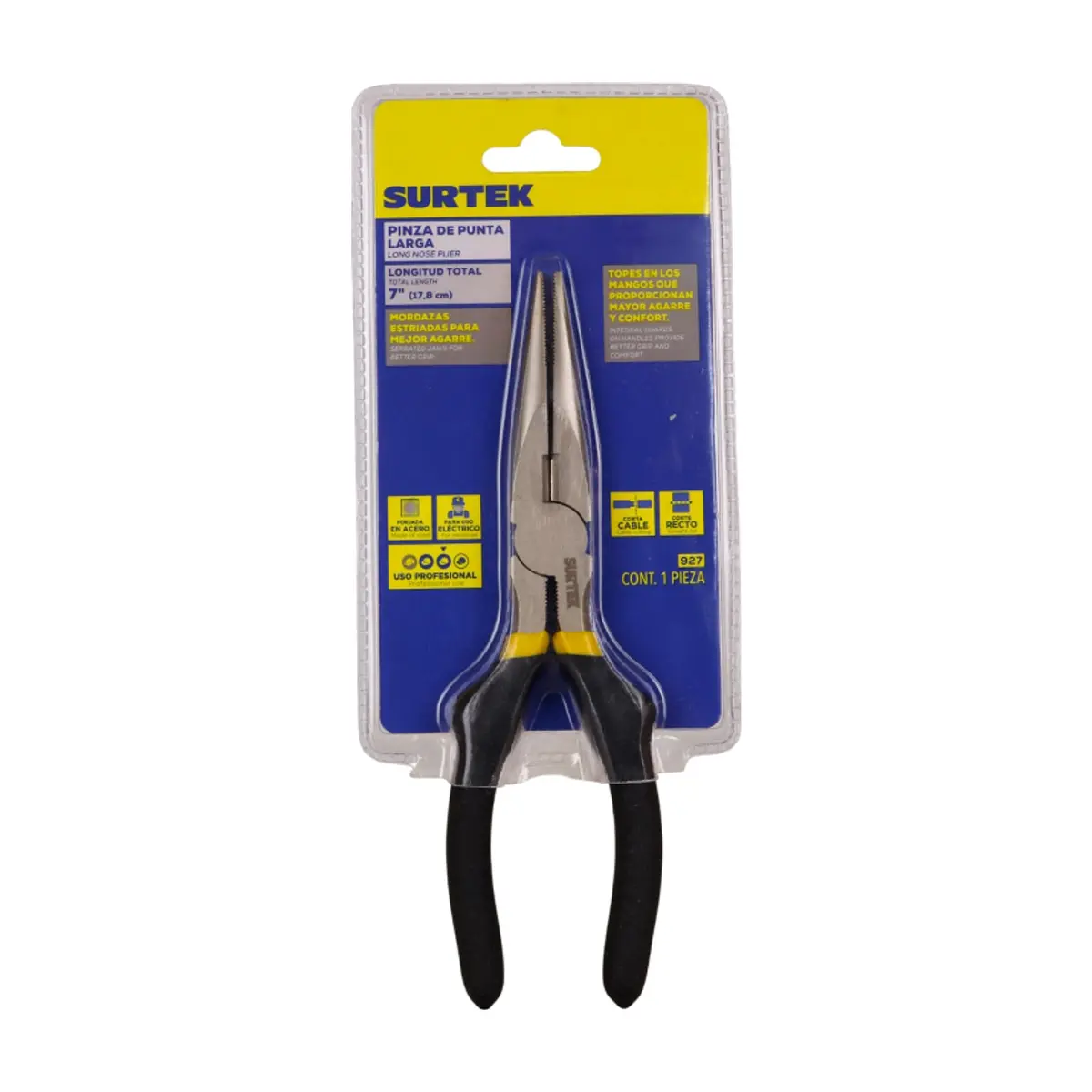 Pinza profesional para electricista de punta larga de 7" Surtek 927 - Thumbnail 3