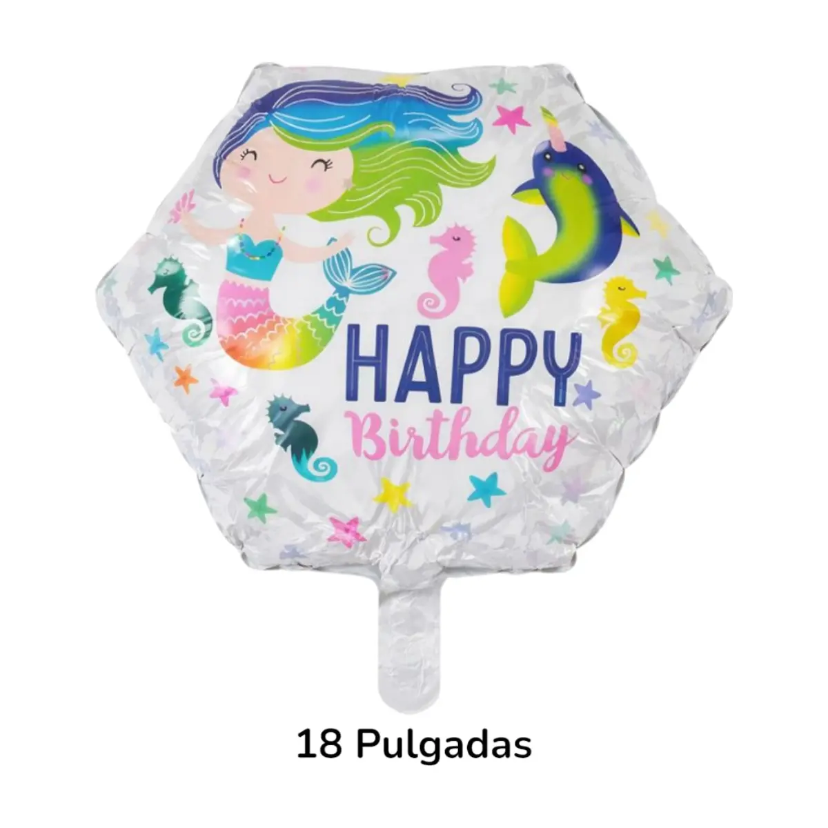 Globo hexagonal con cartel de Happy birthday y diseño de sirenita Ballon (18 pulgadas) - Thumbnail 2