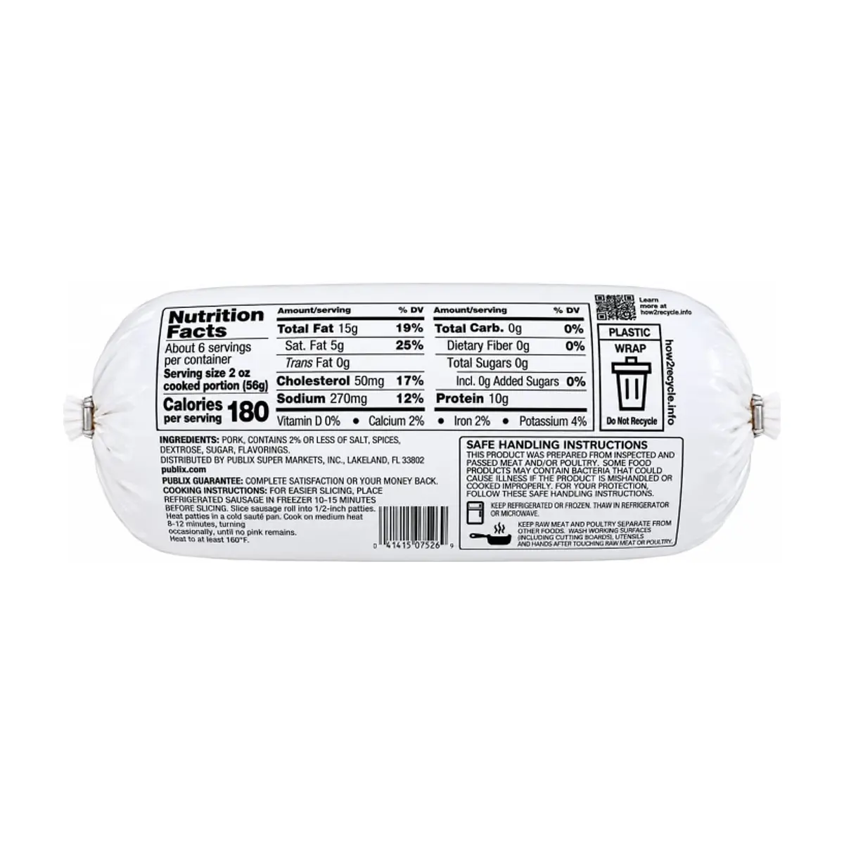 Salchicha de cerdo molida fresca y picante, sazonada con especias y aromatizantes naturales Publix (453 g / 1 lb) - Miniatura 2