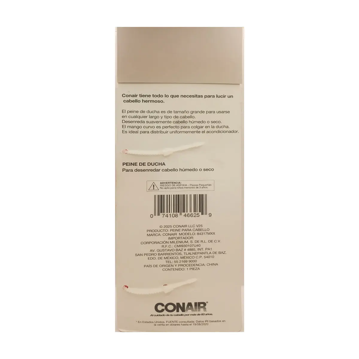 Peine de ducha color azul para cabello húmedo o seco Conair 84317MXX - Miniatura 3