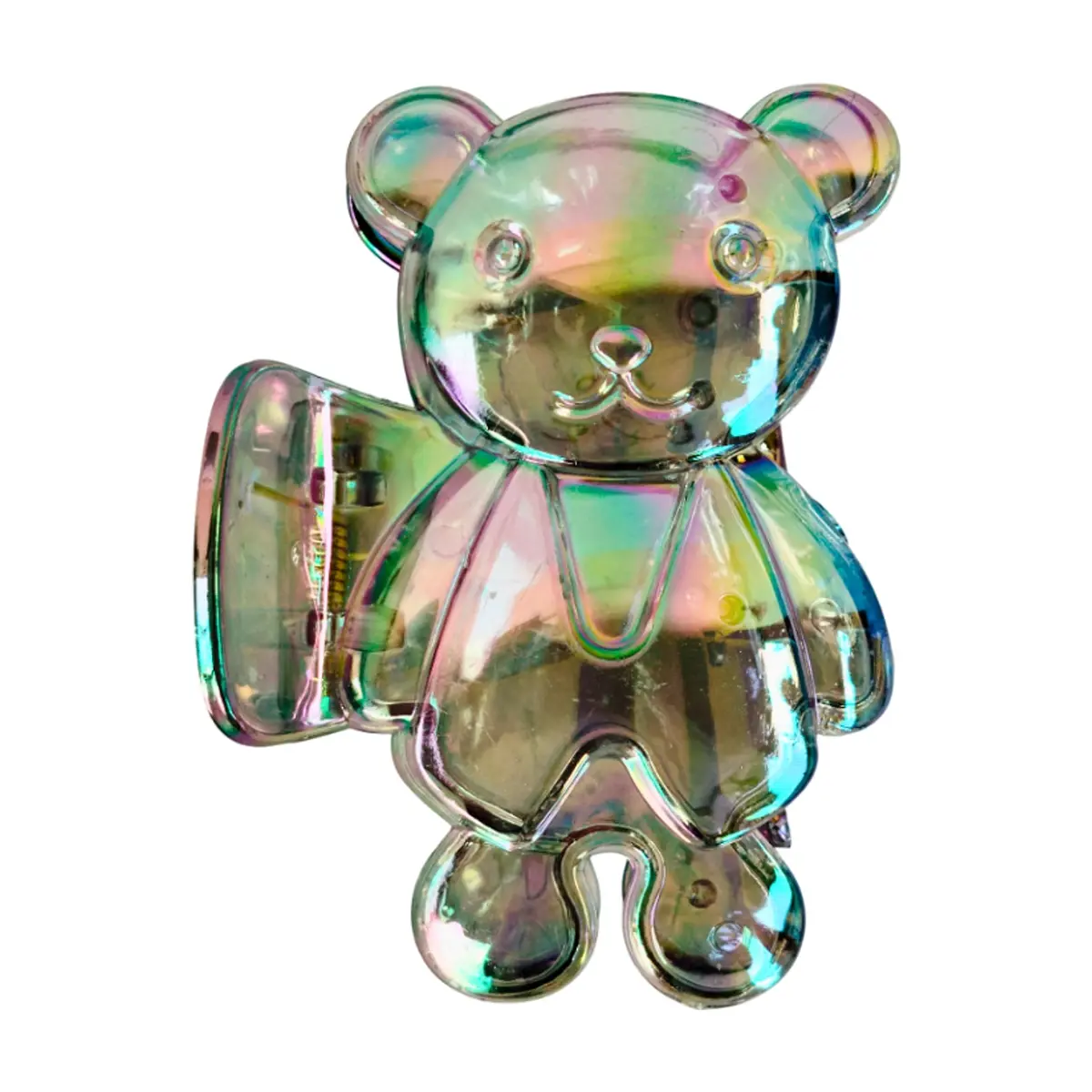Gancho con figura de oso transparente con acabado tornasolado para el cabello Tiara