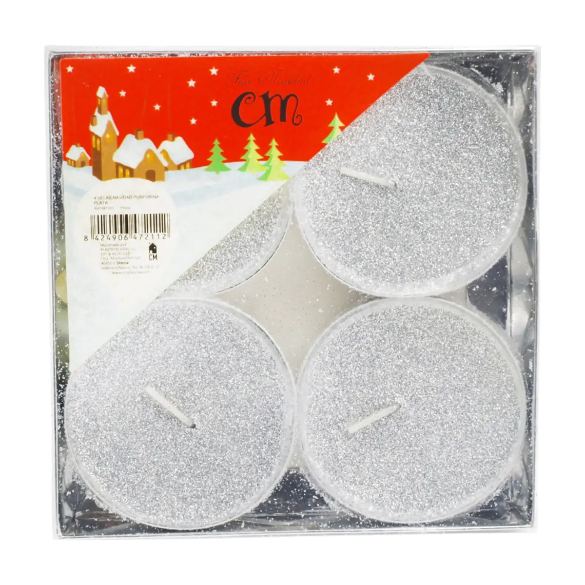 Velas de navidad color plata con purpurina, Casa y Menaje (4 U) - Thumbnail 3